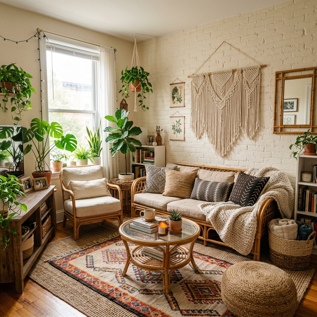 Boho living room decor for small apartments