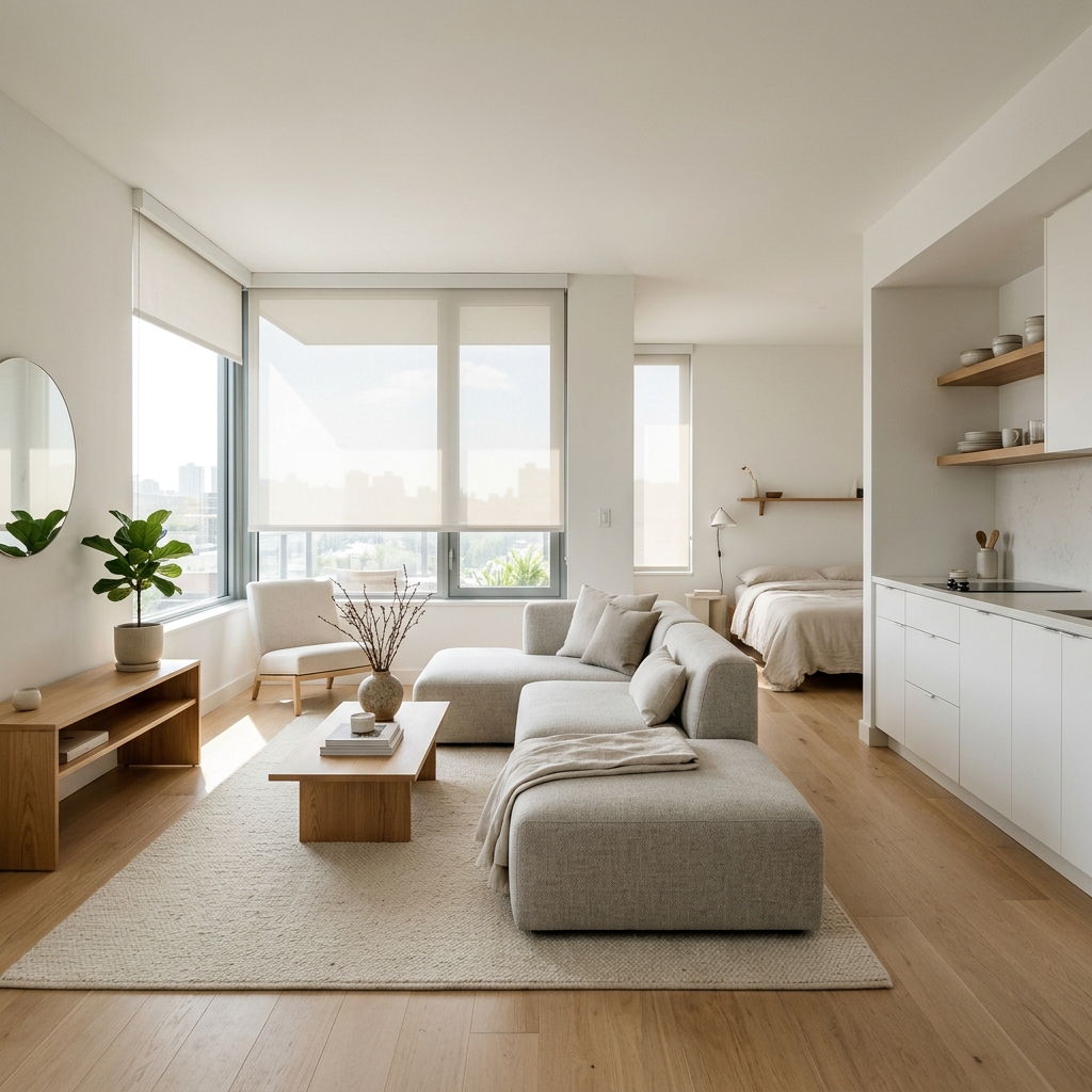 Minimalist studio apartment interior design layout